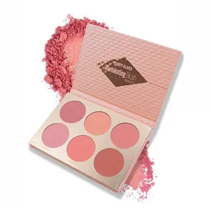 6 Colors Natural Blusher Palette, Long Lasting Shimmering Glow Facial Blush Palette, Cheeks Contour Blush Pressed Powder, Natural Look Blush for Daily Makeup