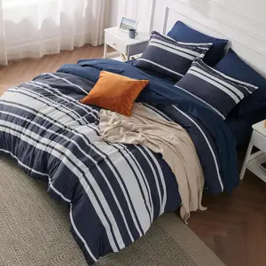 Full Comforter 7, Blue Striped for Seasons,, Cationic Dyeing a Bag with Comforter,, Pillowcases  Shams