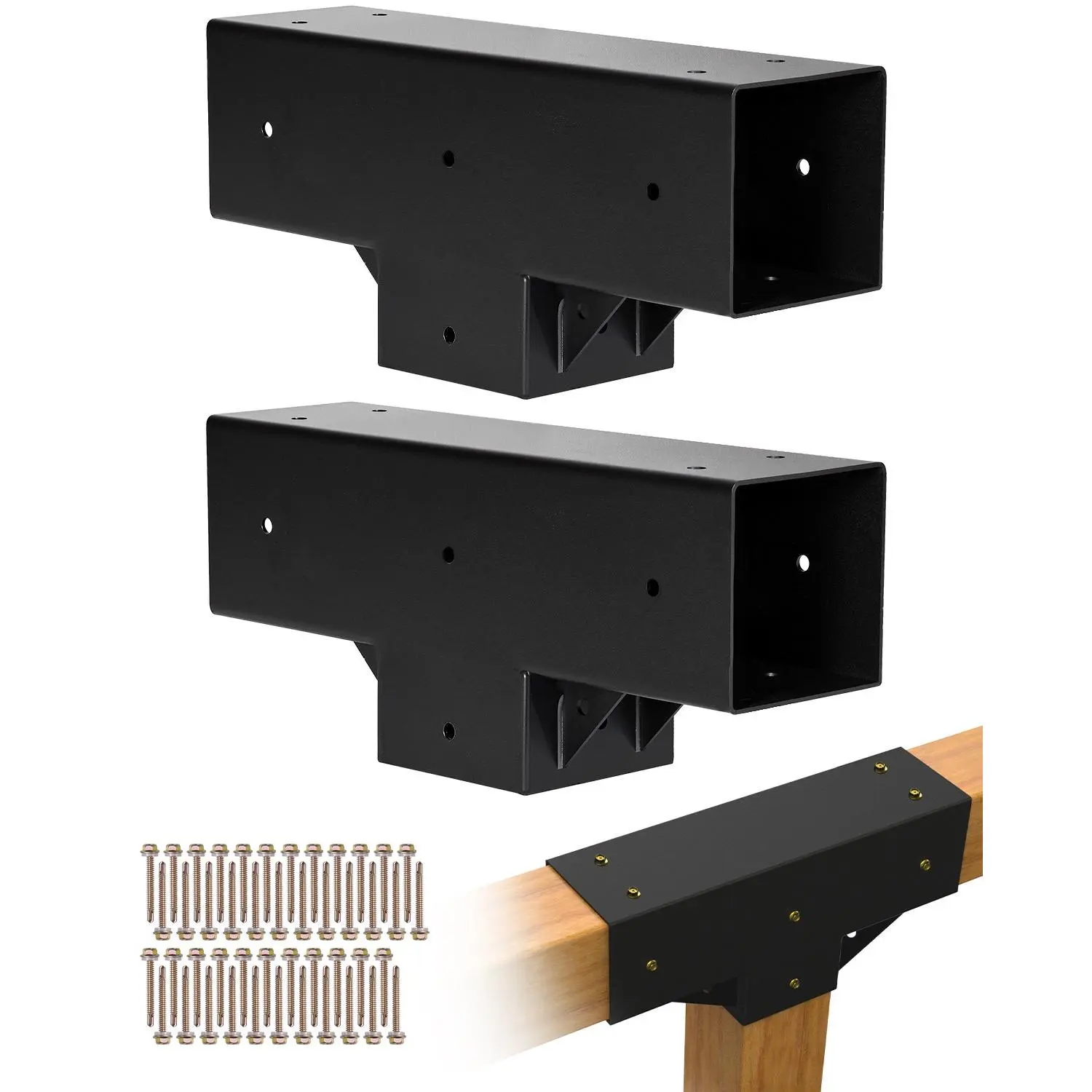 【Summerfinds】VEVOR Carbon Steel Pergola Brackets, 2-Pcs T-Shaped 3-Way Tool Kit for 3.5x3.5 in Wood Beams, Flat Roof Gazebo Components with Screws, Corrosion Resistant, 10 Lbs/4.5 Kg, Shade Sail Compatible for DIY Woodworking, Outdoor Parties