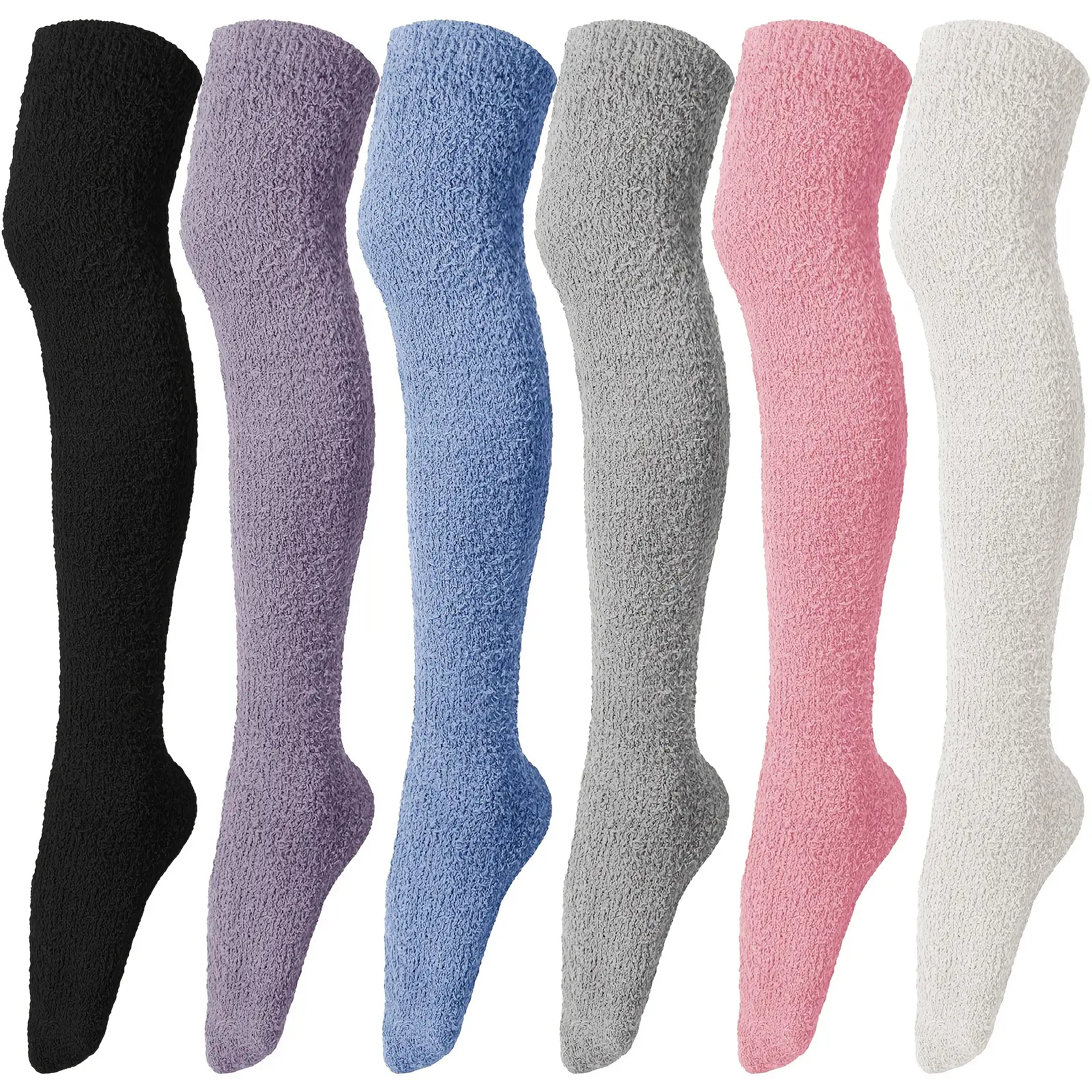 Women's Plush Over-Knee Highsocks, 6-Pair Fuzzy Sock Set, Soft Comfy Hosiery for Cozy Warmth and a Snug Fit in Cold Weather, Fits Size 5-10