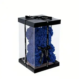 Limited Time Low Price 1 Set Blue Rose Bear Valentine's Gift, Cute Romantic Teddy Bear with Box Card, Birthday Anniversary Decoration