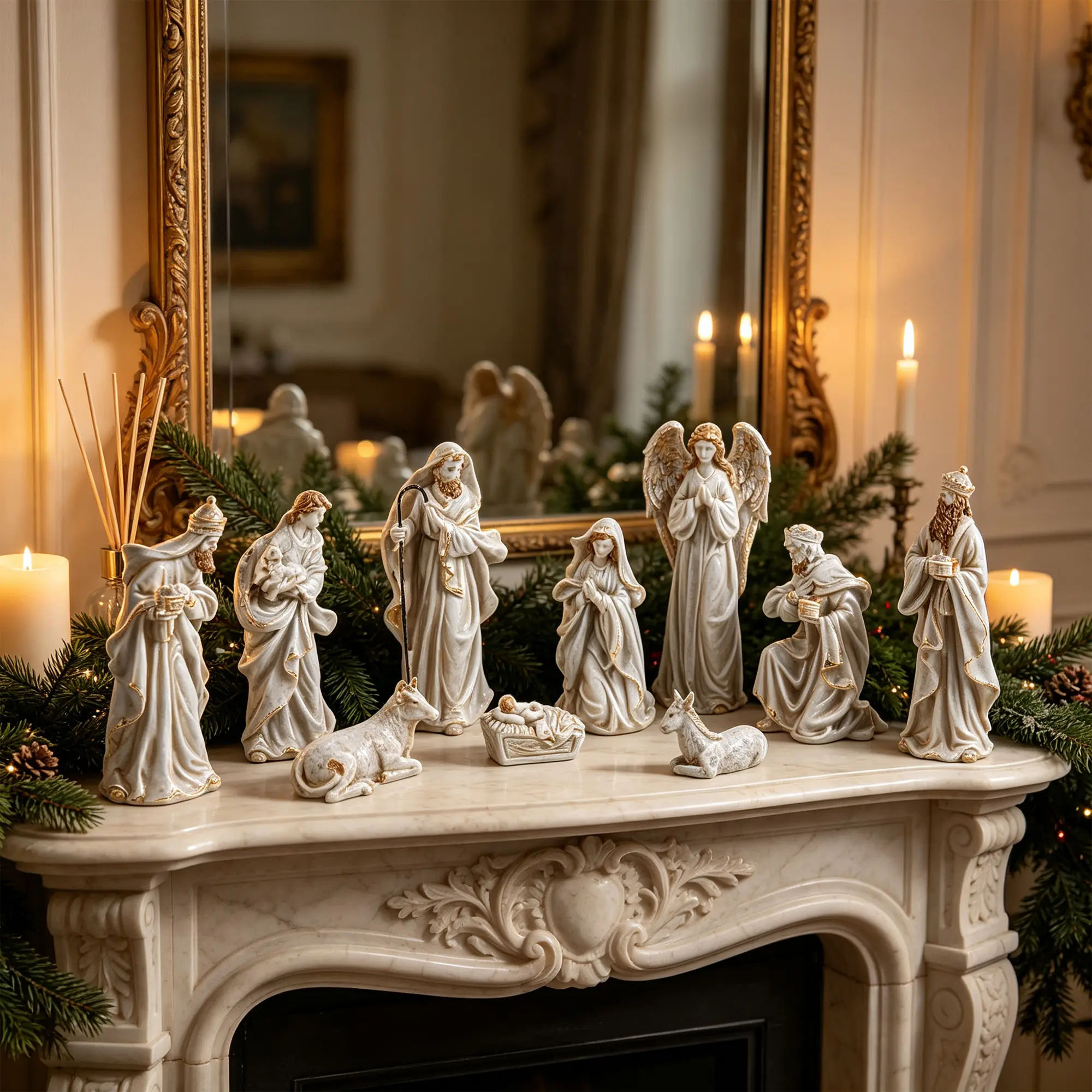 Glitzhome 8"H Durable Resin Christmas Nativity Figurine Set, Festive Home Decor Collectibles for Statues & Bobbleheads Enthusiasts, Figurines, Statues & Bobbleheads