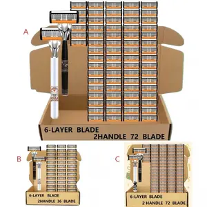 6-Layer Razor Kit for Men & Women, Includes 36/72 Sharp Replacement Blades & 2 Handle. Comfortable & smooth for daily shaving, ideal for head shaving and bikini trimming.