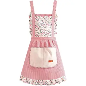 Women's Floral Apron with Big Pocket for Cooking & Baking Soft Chef Aprons for Kitchen Canvas Material Comfortable Practical Design Abrasive Resistant Home & Restaurant Use - Cover