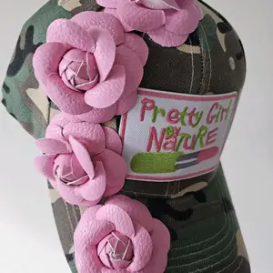 Pretty Girl By Nature Pink Leather Flower Camouflage Baseball Cap for Women Unisex Size Fits Most Bighead Friendly