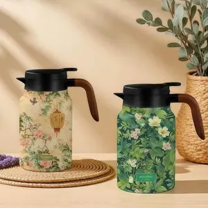 1PC floral design stainless steel teapot and coffee pot, built in tea injector, leak proof V-shaped nozzle, can keep drinks hot and cold, Insulated, suitable for home, office, gifts, Tea Kettle