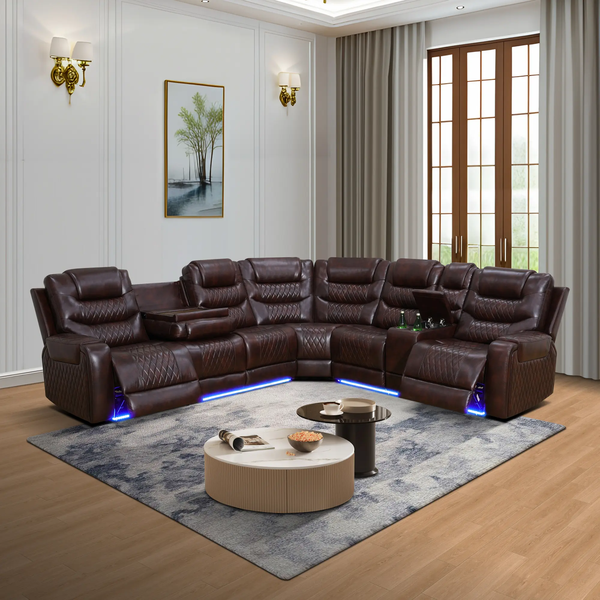 Deep Red Breathable Leather 3-Piece Recliner Sofa Couch, Modern Living Room Indoor Furniture with Reclinable Seat, Adjustable Recline, Comfort and Durability, Upholstered Sofas