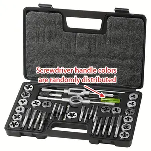 40pcs SAE & Metric Tap and Die Set, Metric Standard Rethreading Tool Kit, Coarse and Fine Threads for Cutting External and Internal Threads, Essential Repair Tool Kit with Storage Case Screwdriver