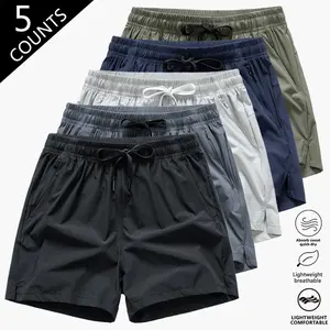 Men’s 5-Pack Quick-Dry Lightweight Breathable Beach Swim Shorts - With Pockets and Elastic Waistband Drawstring - Suitable for Everyday Casual Wear Summer Swim Bottoms Trunks Activewear Swimtrunks essential shorts shorts for the summer shorts for summer