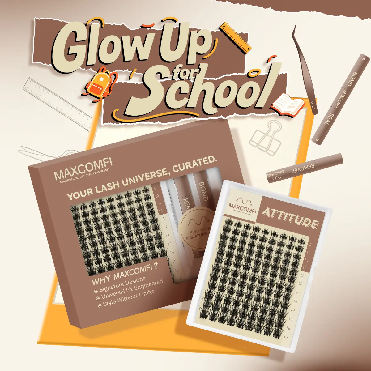 MaxComfi Attitude Style Cluster Lashes, Wet Look Individual Eyelashes with Spikes, Perfect Density for DIY At-Home Lash Extensions, Lash Clusters,back to school