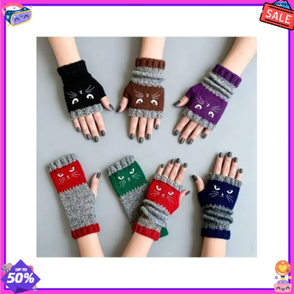 2026 New Arrival Women’s Cat Embroidery Acrylic Knit Fingerless Handwarmers + Unisex Fall Polyester Cozy Beanie Set - Sports Gloves for Winter Warmth, Animals, Decorative, Cute Design Enthusiasts, TikTokShopBlackFriday Christmas