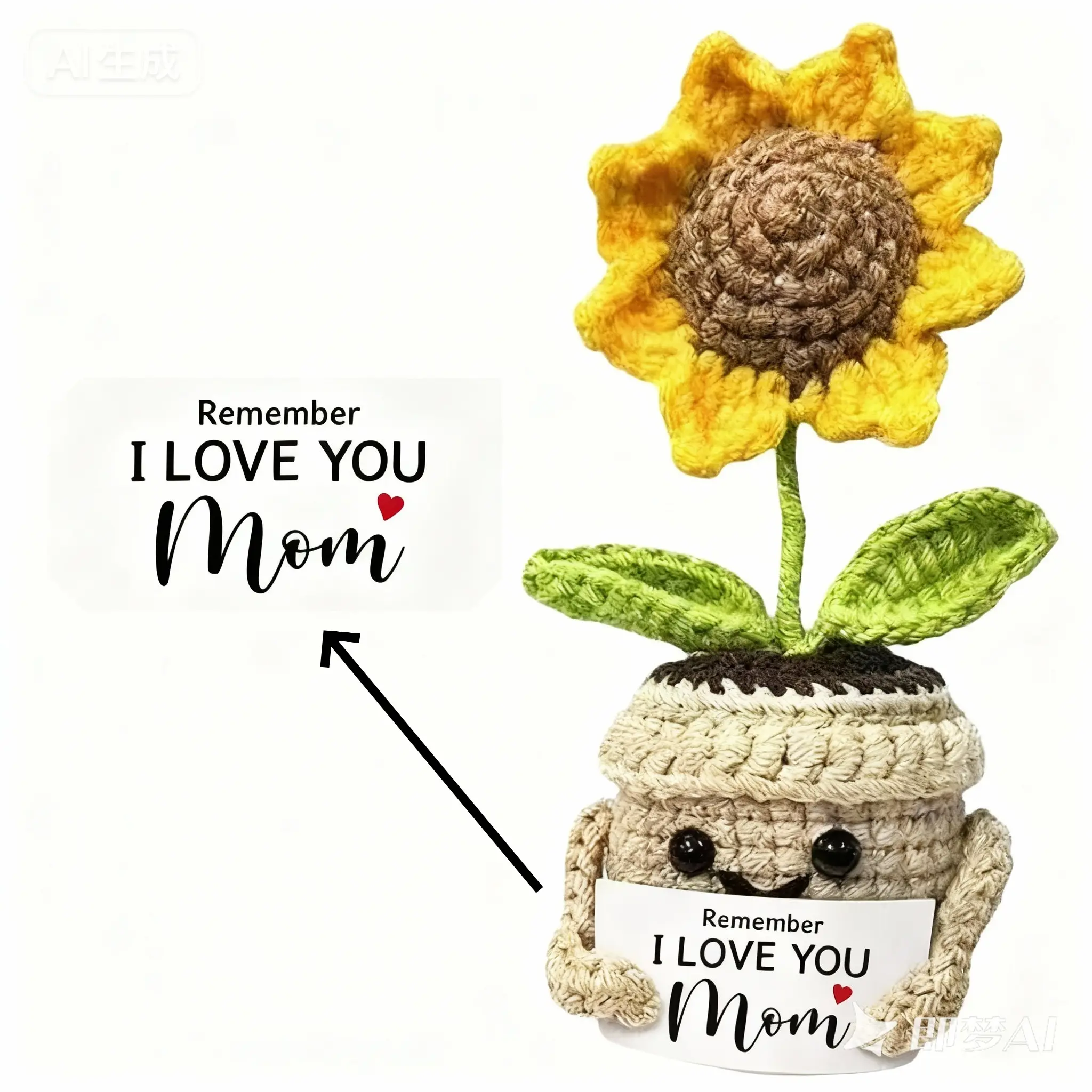 Handmade Crochet Artificial Sunflower, Decorative Small House Plants Decor, Flowers with "I Love You Mom" Card, Mothers Day Gift Ideas, Gifts for Your Mom from Daughter or Son, Gifts For Mother's Day
