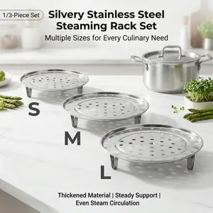 1/3-Piece Stainless Steel Steaming Rack Set, Multi-Size (S/M/L) Food Steamer Tray with Legs, Rust-Resistant Cookware for Cooking Vegetables & Dumplings