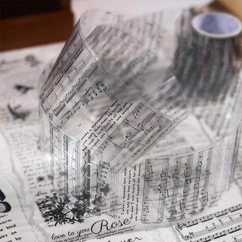 Vintage English Sentence & Sheet Music Pattern Decorative Tape, 1 Roll Waterproof Self Adhesive Tape, Decorative Tape for DIY Crafts Scrapbooking Journaling Decoration Scrapbook Accessories