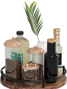 Lazy Susan Organizer: 9-Inch Rotating Spice Rack for Kitchen Countertop, Round Wooden Turntable for Cabinet, Dining Table, and Cupboard Storage – Black