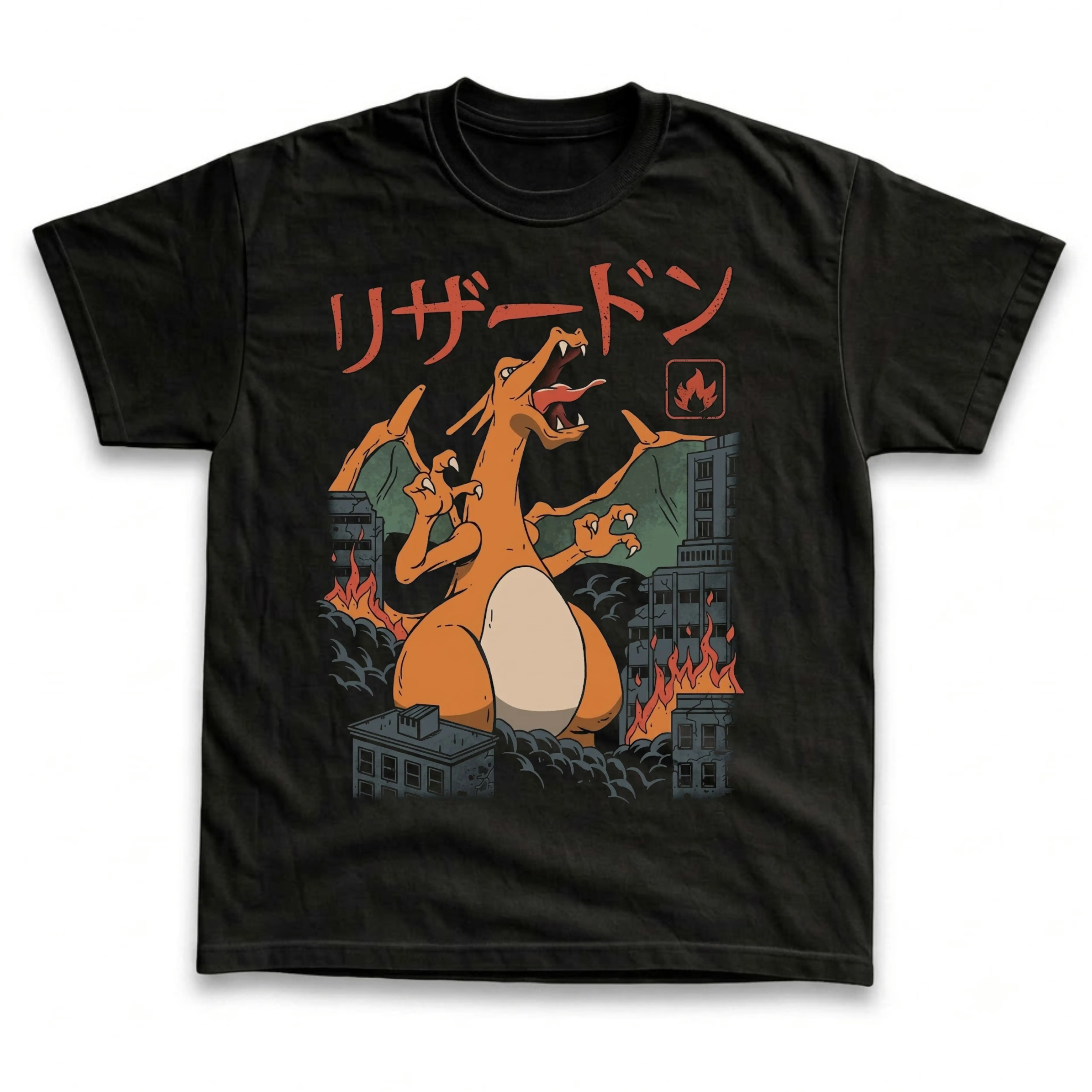 Men's and Women's T-Shirt, Vintage Fire Dragon Graphic Tee, Pokebon Charizardd T-Shirt, Unisex Gift Manga Anime Tee, Gothic Grunge Y2K Emo Scene Amity Affliction Style Clothes Menswear Womenswear Streetwear