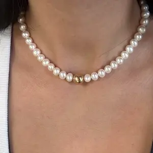 Protect Your Pearls Of Wisdom Pearl Choker Necklace With Gold or Silver Bead in Center