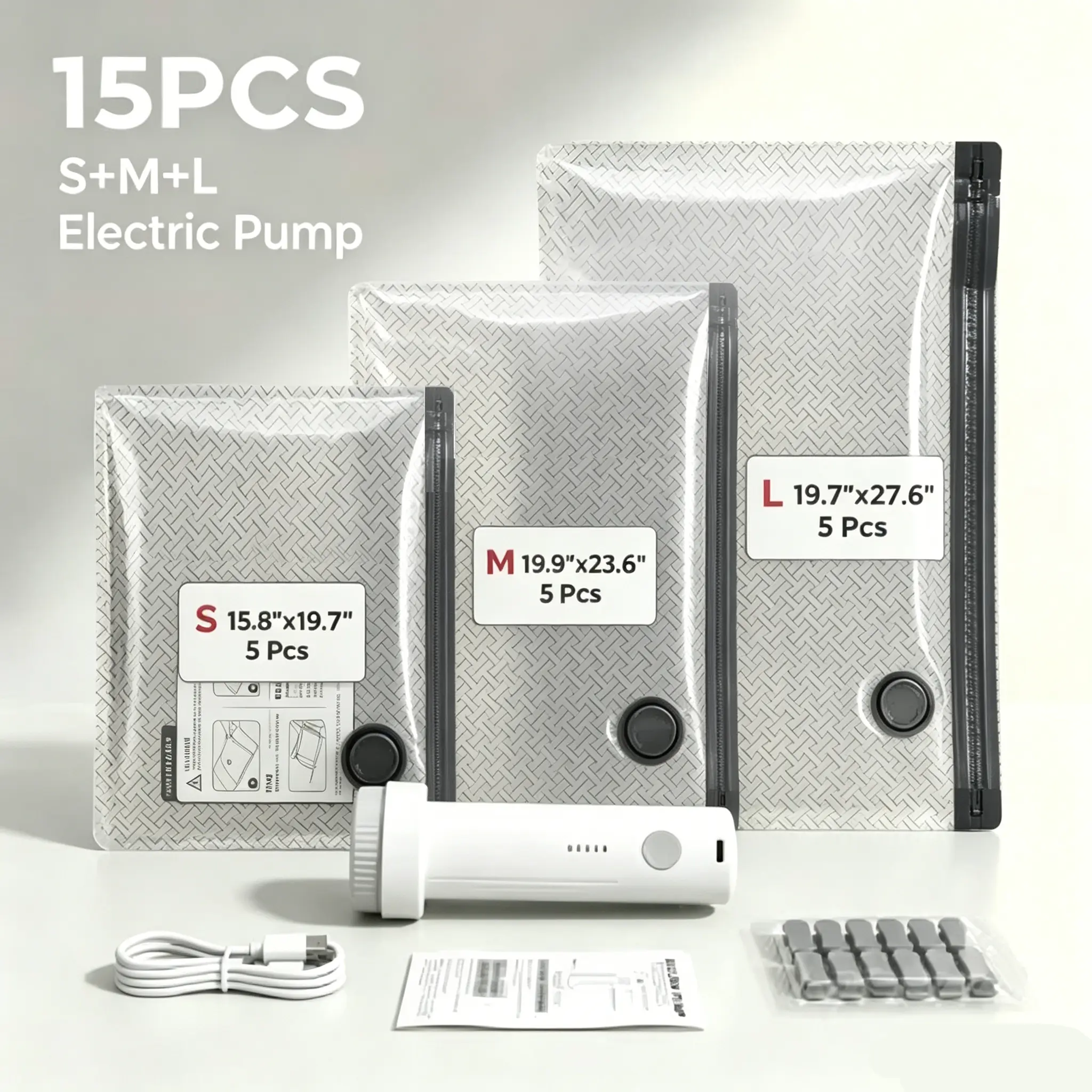 2026 Upgraded Universal Vacuum Storage Bags Set with Electric Pump - Works With Any Vacuum Cleaner - 6/9/15 Pack - Triple Seal System - Dust Insect Odor Proof - Home Travel Essential space saving rechargeable extra-large capacity 15-pack everyday