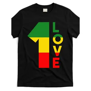 Reggae Music Rasta Jamaica Love Graphic TShirt Unisex Casual Summer Short Sleeve Round Neck Tee for Men Women in Black with Green Yellow Red Print