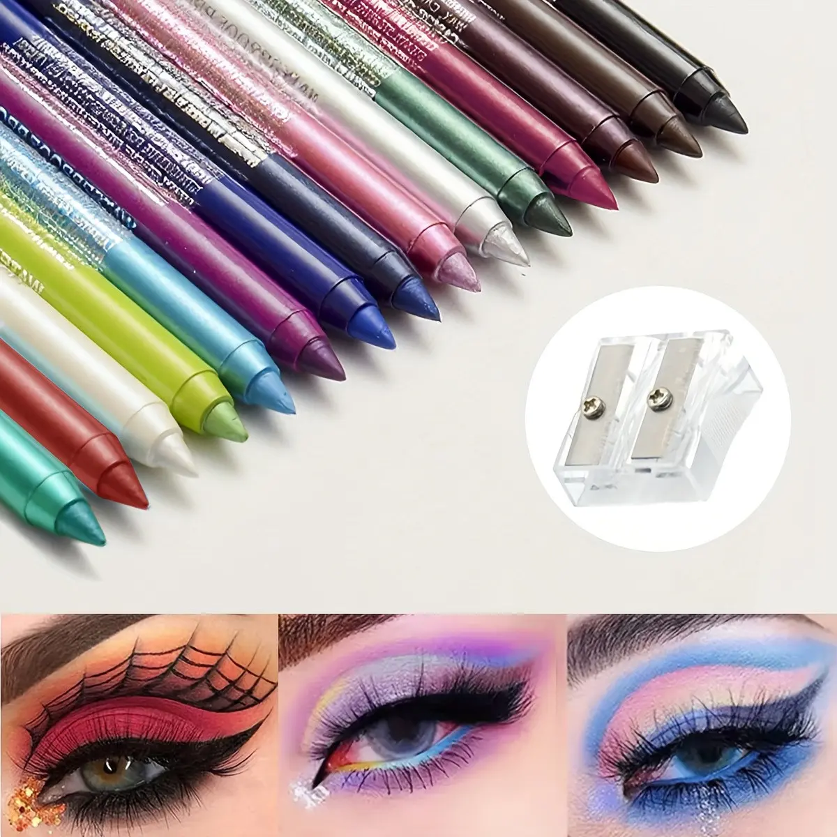 15-Piece Multifunctional Eyeliner Set with Sharpener, Glitter Effect, Enhance Eye Makeup, Includes Eye Shadow, Lip Liner, Waterproof Long-Lasting Makeup, Eyeshadow Eyeliner, Eye Makeup Supplies