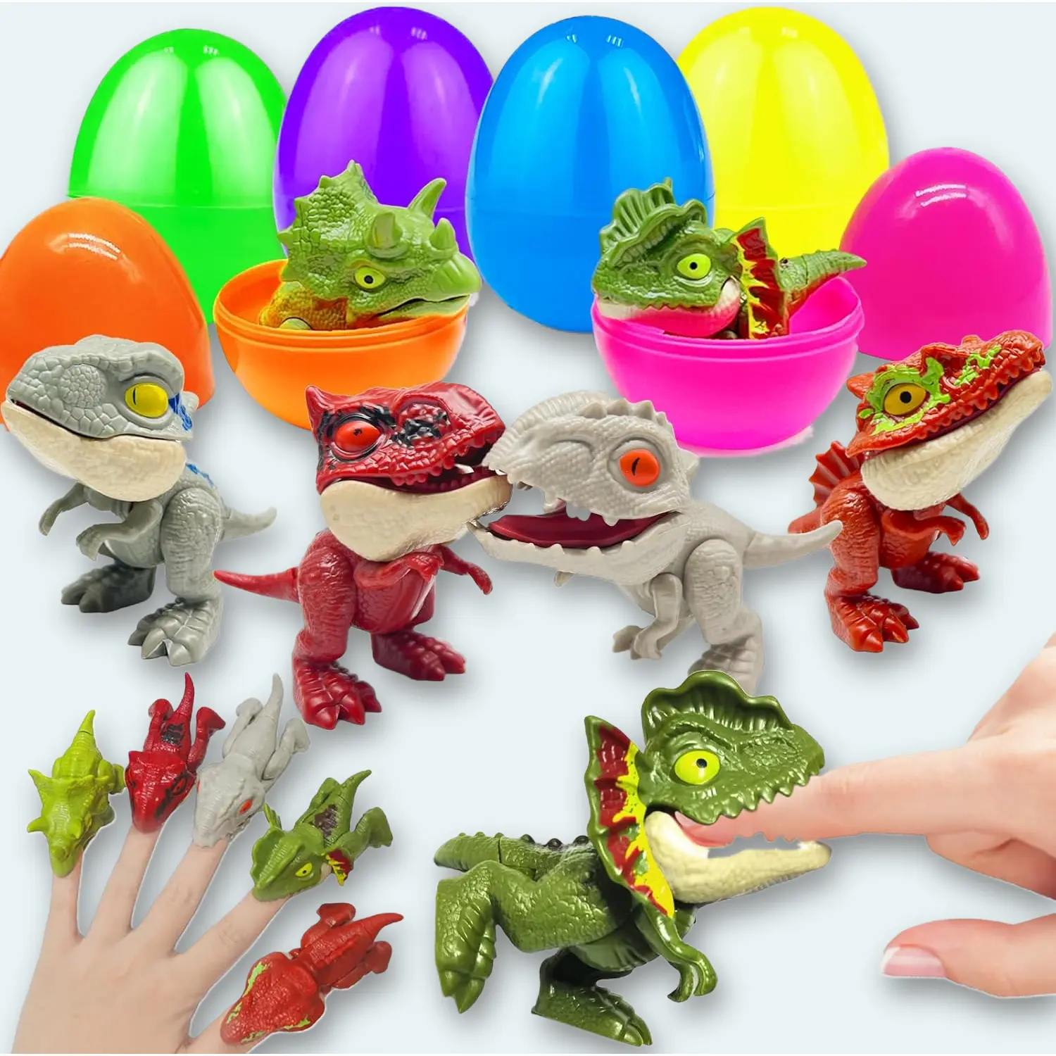 Jumbo Dinosaur Easter Eggs, 6 Pack of 3.5 Inch Surprise Eggs with Finger Puppets Inside, Easter Basket Stuffers for Kids, 6 Fun Easter Eggs