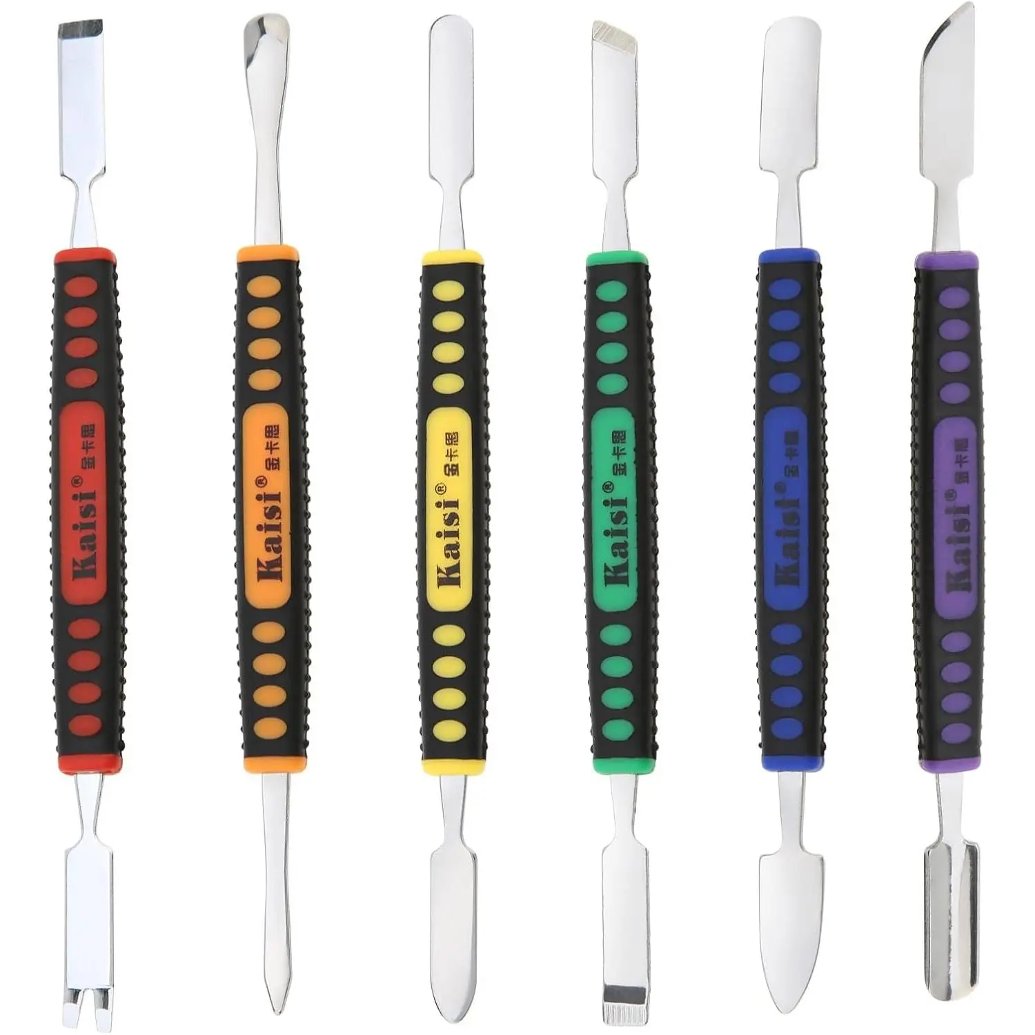 6pcs Non-Slip Lightweight Ergonomic Silicone Grip Dual-Ends Stainless Steel Spudger Tool Kit, 1 x 6 in 1 Professional Pry Opening Tool for iPhone, Tablets, Laptops