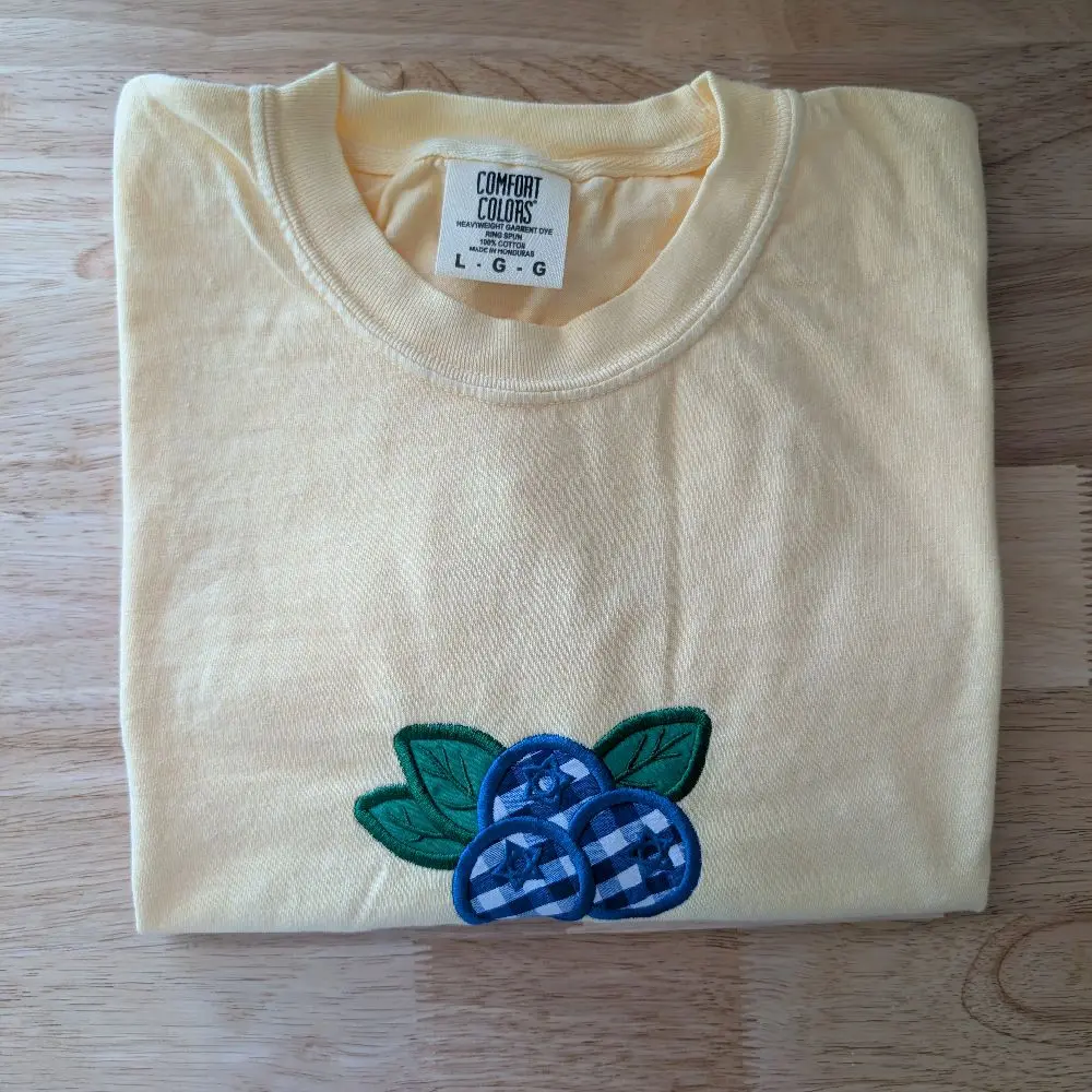 Blueberry Gingham Embroidered Comfort Colors T-shirt