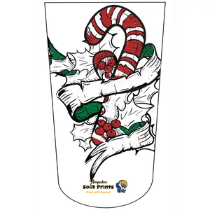 Amputee Sock "Candy Cane Wraped in Hollies V1", Prosthetic Limb Sock, 3ply Stump Sock