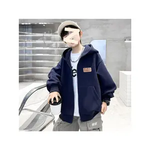 Big Boys Fall Winter Korean Style Cardigan, Boys Hooded Sweatshirt with Letter Print, Casual Zip Up Jacket Long Sleeve, Soft Comfortable Top for School Daily Wear