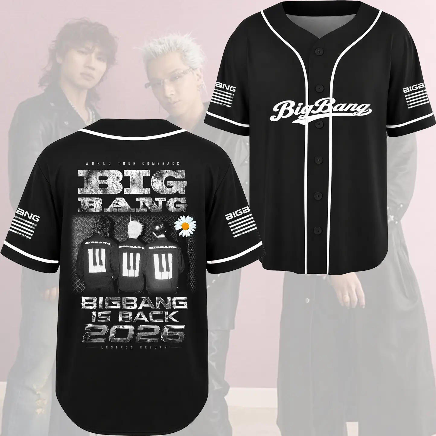 BIGBANG 20th Anniversary Baseball Jersey, Kpop Concert Shirt, Black Button Up Tour Top, Unisex VIP Fan Gift, Korean Music Apparel