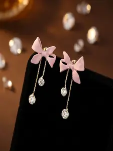 Sweet Girl Earrings with Bow Fringe and Rhinestones, Long Dangle Earrings for Summer, Valentine's Day, Mother's Day, Cute Style, Cute Jewelry