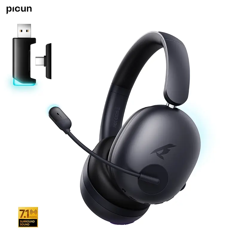 Picun UG-10A Wireless Gaming Headset - 7.1 Surround Sound, -56dB Noise Cancelling, 100H Battery Life, 40mm Drivers, Quad-Mode Connectivity (2.4G/Bluetooth/Wired), RGB Lighting, HD Mic for PC/PS4/PS5, Multiplatform Gaming Headset tiktokshopbacktoschool