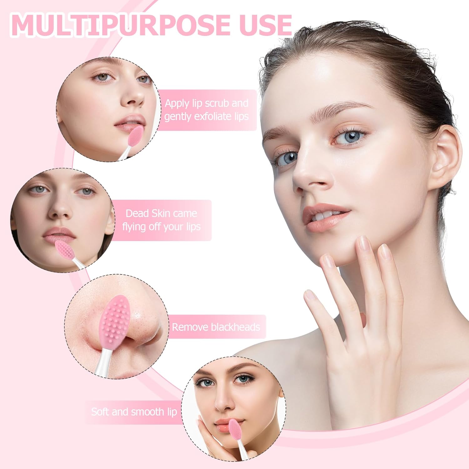 5Pcs Lip Scrubber & Face Exfoliator Brush Set – Silicone Nose Pore Cleansing Scrubber for Blackhead Removal, Gentle Lip Exfoliation, Facial Massage Tool for Skin Care & DIY Mask Application