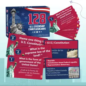 Latest 2026 U.S. Citizenship Test Flashcards 128 Bilingual English & Spanish Study Cards for Naturalization Interview Preparation Color Coded Portable Design