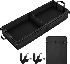 KUST Under Seat Truck Organizer Storage Box with 1 Removable Divider & 5 Mesh Bags Collapsible Trunk Organizer for Car SUV Truck Van Full Size Trucks Two Large Compartments