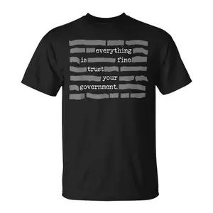 "Everything Is Fine. Trust Your Government." Conspiracy Theory Graphic T-Shirt | Deep State Redacted Design Essential Tee for Men & Women, Satirical Statement Gift