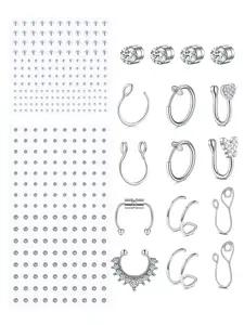 Fake Eyebrow Studs, Fake Lip Studs, Magnetic Nose Ring, Spiral Nose Ring, Stainless Steel Studs, Rhinestone Stickers, Personality Body No Piercing Jewelry