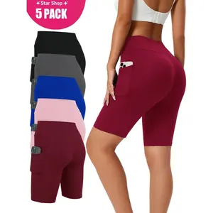 Women's 5-Pack High-Waist Pocket Yoga Biker Shorts - Comfy, Breathable Athletic Compression Women's Clothes for Workout, Fitness