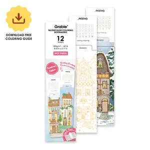 Grabie New 12 Sheets 140lb Watercolor Coloring Bookmarks - Townhouse Edition