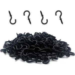 120 count 1/2 Inch Screw-in Hooks Nickel Plated Metal Cup Hooks, Ceiling Hooks Black