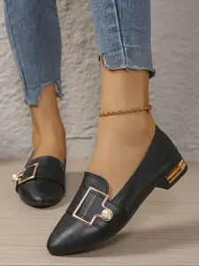 Women's Casual Trendy Flat Shoes, Fashion Rhinestone Design, Comfortable Walking Shoes, PU Leather Upper, All Seasons Wear