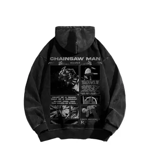 CSM  washed hoodie, fun anime reference hoodie, comic book hoodie, Japanese otaku streetwear, unisex printed top, cool anime clothing gift, CSM fan Christmas outfit.