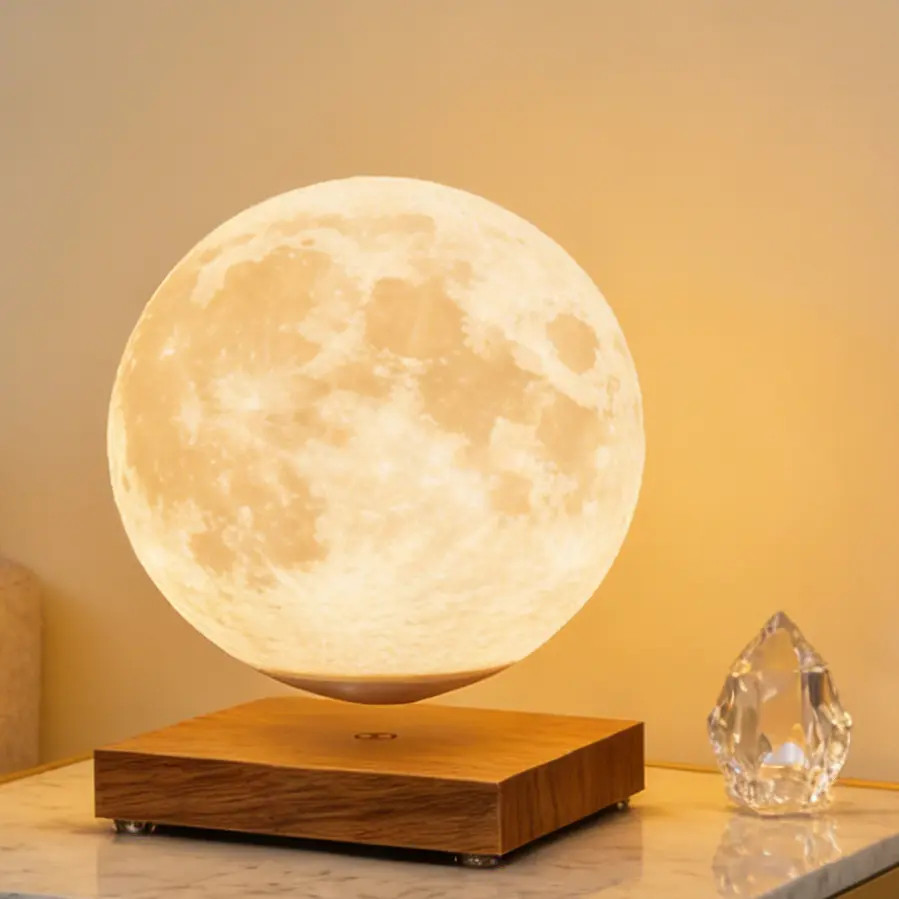 Magnetic Levitating Moon Galaxy Lamp - Floating LED Decorative Night Light with Wooden Base, AC Power Supply Lights, Home Decor LED Table Lamp, Cozy Ambiance Maker, Unique Kids' Birthday Gift