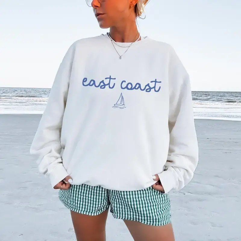 (Sale Off Up To 50%) East Coast Sweatshirt Fisherman Aesthetic Crewneck Preppy Clothes Teens Oversized Coastal Granddaughter Tee Beachy Sweatshirt, Trendy Looks, Full Color, For Men, For Women, Casual, Classic Fashion, Tee Print