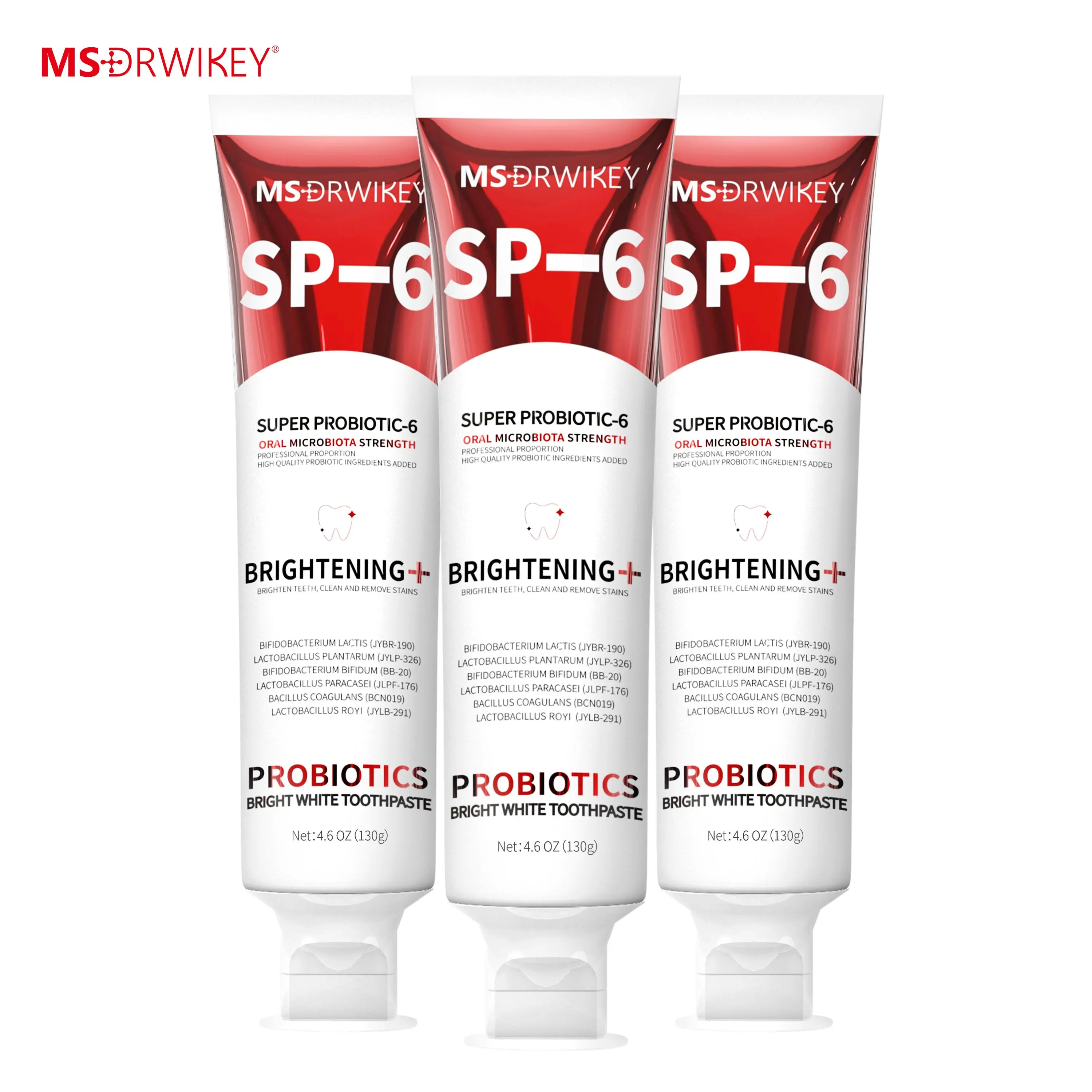 MSDRWIKEY SP-6 Probiotic Whitening Fresh Breath Toothpaste Set - 130g x 3 | Oral Care, Long-Lasting Freshness,Spring Gift Ideas