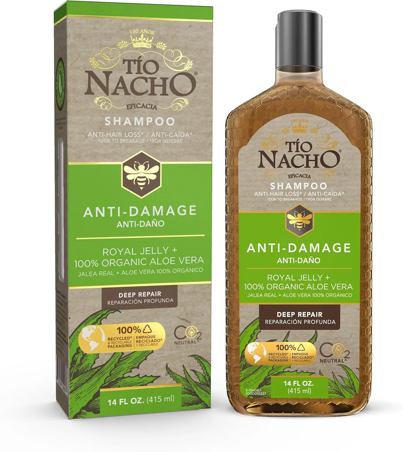 Tio Nacho Organic Aloe Vera Deep Repair Natural Shampoo - Mild, Hydrating, Healthy, Frizz Control, Paraben-Free, Silicone-Free, for Dry Damaged Hair, 14 Oz, Haircare Product, Single Pack, Hydrating Shampoo