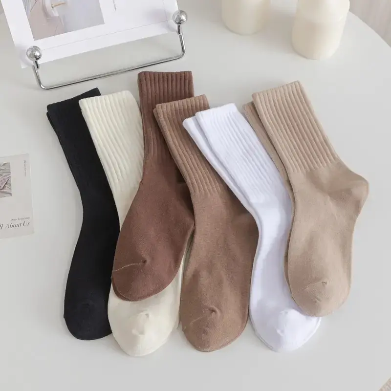 Women's Tube Socks, 6 or 12 Pairs, Classic Solid Knitted Hosiery in Beige & Assorted Colors - Essential for Daily Fashion Wear, Multi Color Mixing-12Pairs, Minimalist, Socks For Women, Stripes, Fashion Apparel, Basics