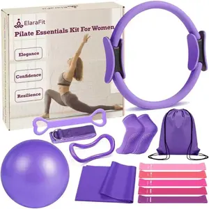 Home Pilates Kit for Women Pilates Equipment Ring and Ball Set Magic Circle Hoop with 5 Resistance Bands Compact Toning Fitness Essentials Starter Set Accessories