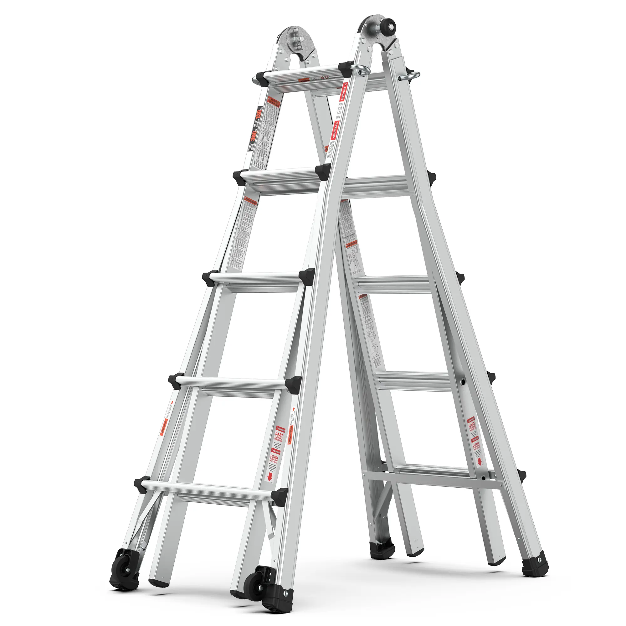 Aluminum Multi-Position Ladder with Wheels, Large Rubber Feet and Non-slip Steps 300 lbs Weight Rating, 22 FT, Adjustable Ladder, Aluminum Extension Ladders