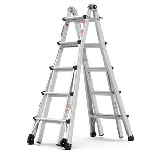 Aluminum Multi-Position Ladder with Wheels, Large Rubber Feet and Non-slip Steps 300 lbs Weight Rating, 22 FT, Adjustable Ladder, Aluminum Extension Ladders